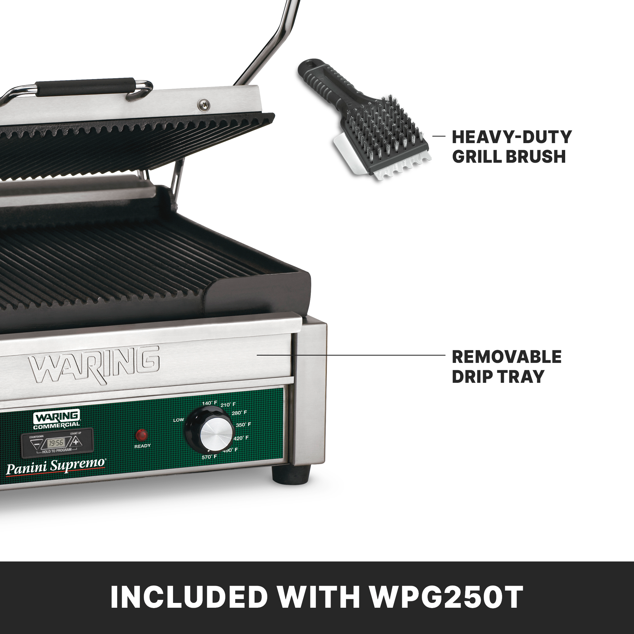 Ribbed Panini Grill with Timer, 14.5" x 11"